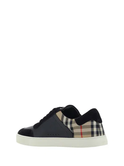 Burberry Men Black Leather And Fabric Sneakers