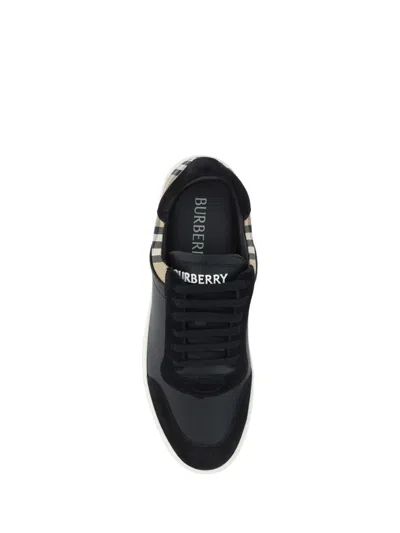 Burberry Men Black Leather And Fabric Sneakers
