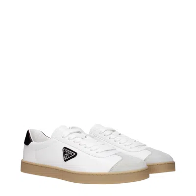 Prada Track Leather Logo-plaque Sneakers In White