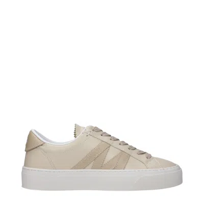 Moncler Sneakers Monaco 2 Women Leather Beige In Neutral