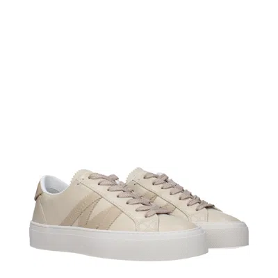 Moncler Sneakers Monaco 2 Women Leather Beige In Neutral