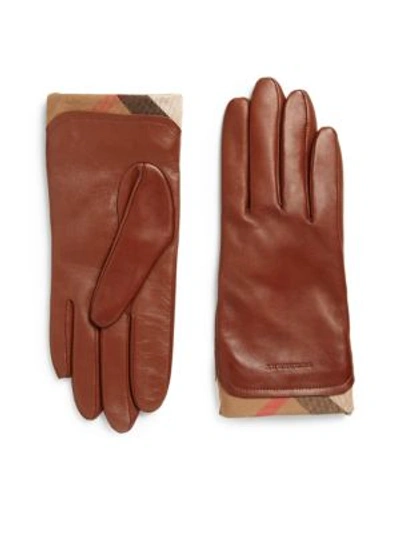 Burberry Housecheck-trim Leather Gloves In Na