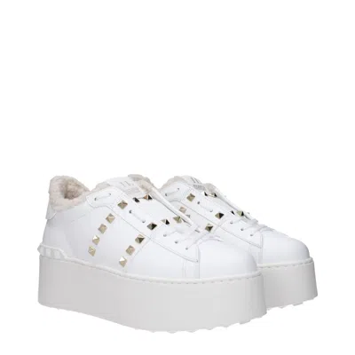 Valentino White Rockstud Elegant Sneakers With Golden Studs In White
