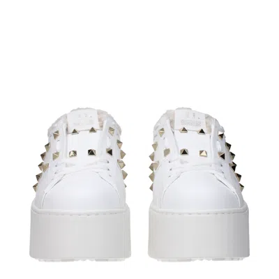 Valentino White Rockstud Elegant Sneakers With Golden Studs In White