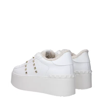 Valentino White Rockstud Elegant Sneakers With Golden Studs In White