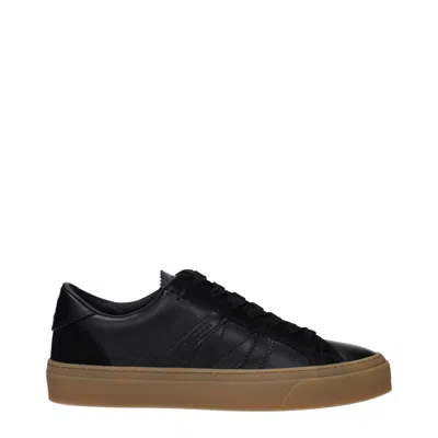 Moncler Monaco Leather Low-top Sneakers In Black