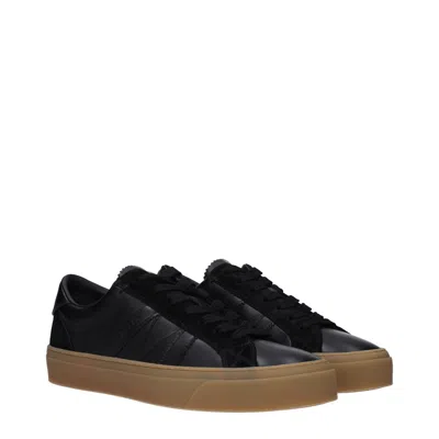 Moncler Monaco Leather Low-top Sneakers In Black