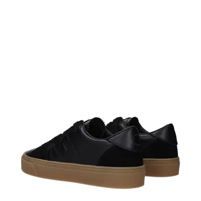 Moncler Monaco Leather Low-top Sneakers In Black