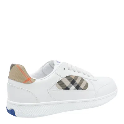 Burberry Terrace Sneakers In Leather And Beige Check Men In White