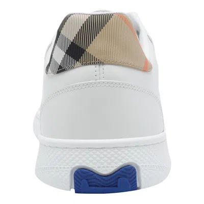 Burberry Terrace Sneakers In Leather And Beige Check Men In White
