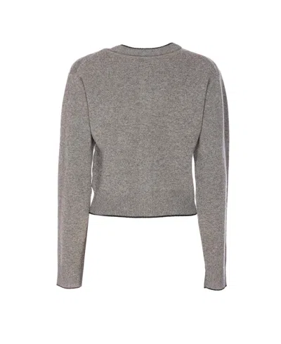 Chloé Wool And Cashmere Cardigan With Logo Knitwear Grey In Gray