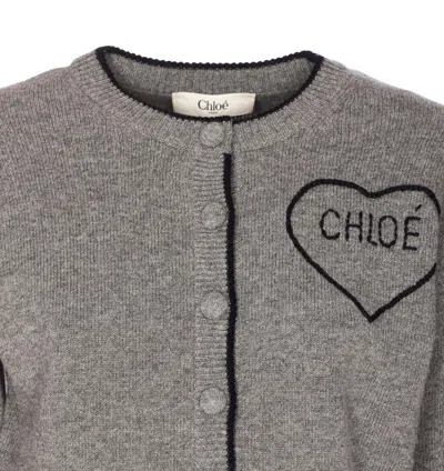 Chloé Wool And Cashmere Cardigan With Logo Knitwear Grey In Gray