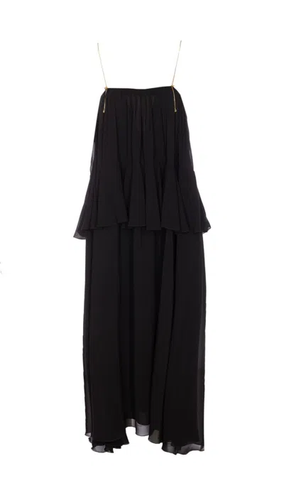 Chloé Open-back Embellished Tiered Silk-georgette Maxi Dress In Black
