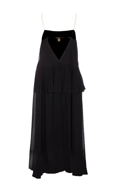 Chloé Open-back Embellished Tiered Silk-georgette Maxi Dress In Black