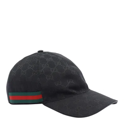 Gucci Men Gg Fabric Baseball Cap With Web In Black