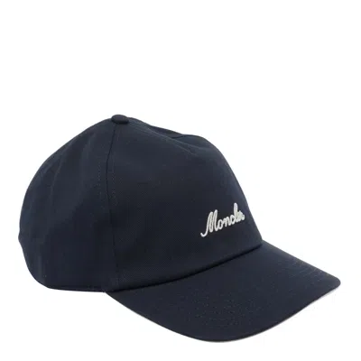Moncler Navy Baseball Cap With Embroidered Logo In Blue