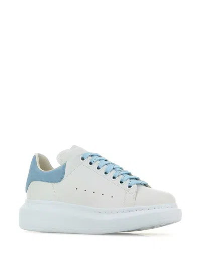 Alexander Mcqueen Oversize Sneakers In White And Light Blue Calf Leather In Multi
