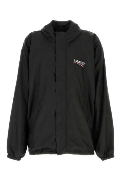 Balenciaga Polyester Jacket With Elastic Cuffs And Hooded Design In Black