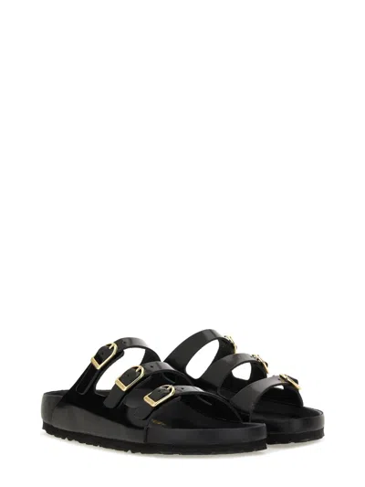 Birkenstock Black Sandals With Adjustable Straps And Gold-tone Buckles