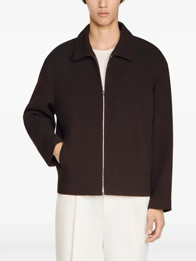 Sandro Embossed Zip Jacket In Brown