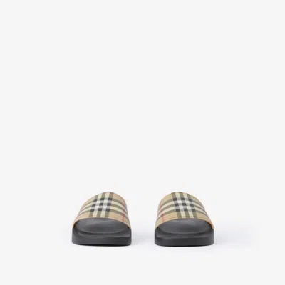 Burberry Brown Slides Sandals With Vintage Check Motif In Polyurethane In Multi