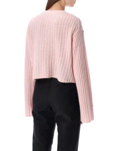 By Malene Birger Cropped Rib Wool Blend Cardigan In Pink
