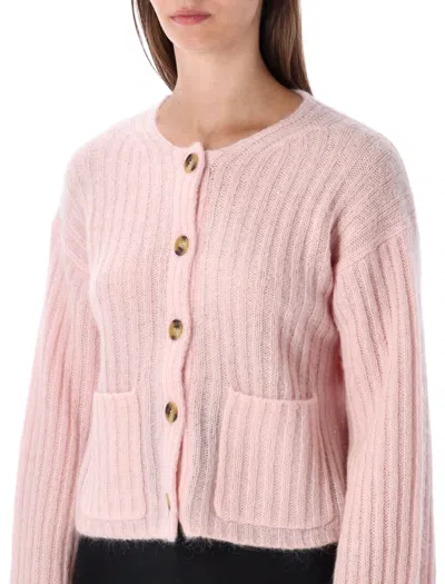 By Malene Birger Cropped Rib Wool Blend Cardigan In Pink