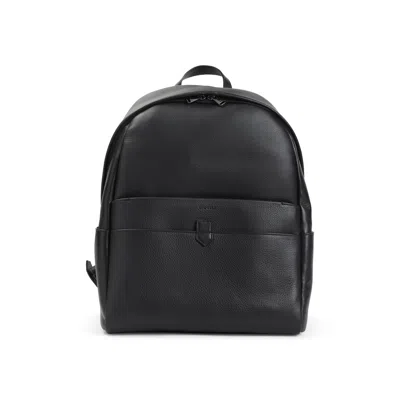 Canali Zip Leather Backpack In Black