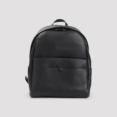 Canali Zip Leather Backpack In Black