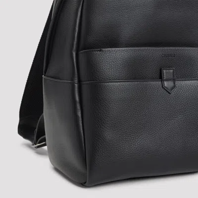 Canali Zip Leather Backpack In Black