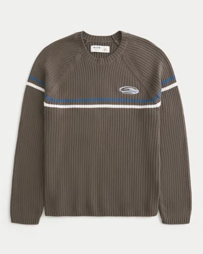 Hollister Retro Knit Crew Neck Sweater In Brown