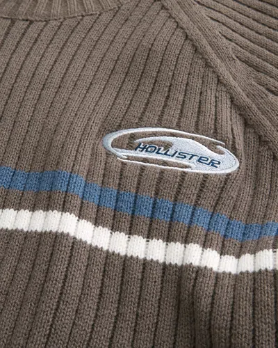 Hollister Retro Knit Crew Neck Sweater In Brown