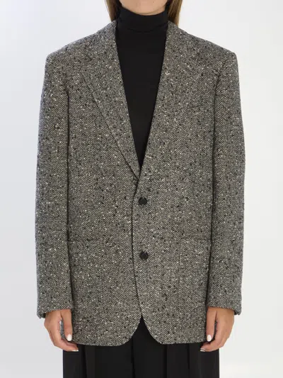 Celine Ivory And Black Wool Jacket In Black
