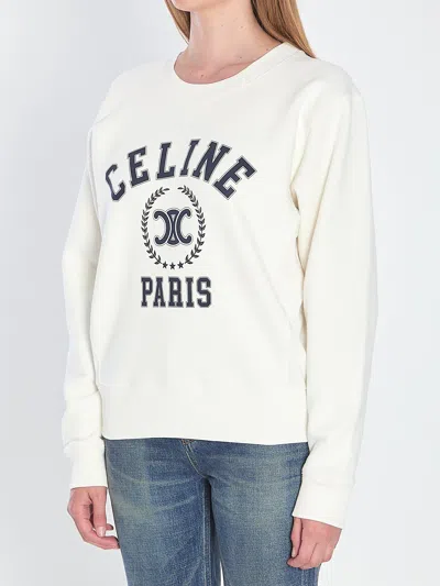 Celine University Style Crew Neck Sweatshirt In Neutral