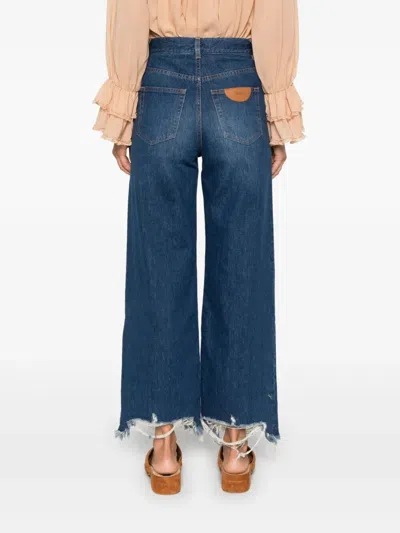 Chloé High Waist Wide-leg Cropped Jeans With Raw Hem In Night Blue