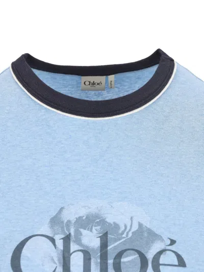 Chloé Logo Print Cotton T-shirt In Blue