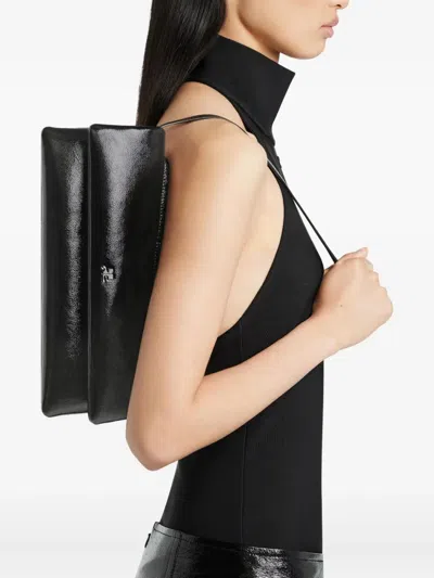 Courrèges Rectangular Leather Shoulder Bag With Adjustable Strap In Blue