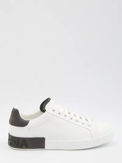 Dolce & Gabbana Portifano Panelled Leather Sneakers In White