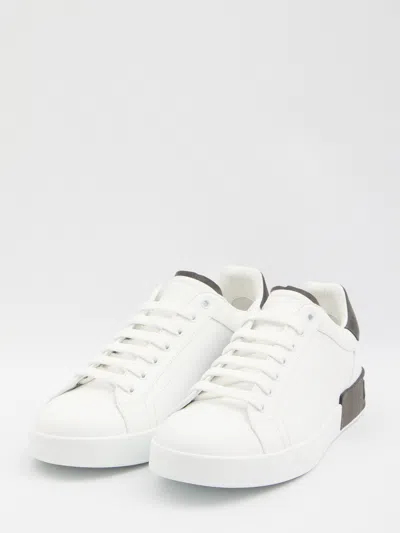Dolce & Gabbana Portifano Panelled Leather Sneakers In White