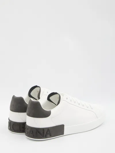 Dolce & Gabbana Portifano Panelled Leather Sneakers In White