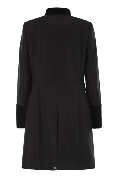 Fay Structured Black Coat With Velvet Accents And High Collar In Black