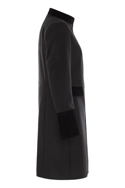 Fay Structured Black Coat With Velvet Accents And High Collar In Black