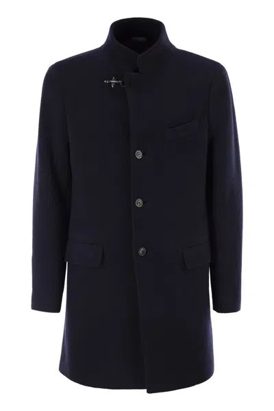Fay Herringbone Wool Blend Coat In Blue