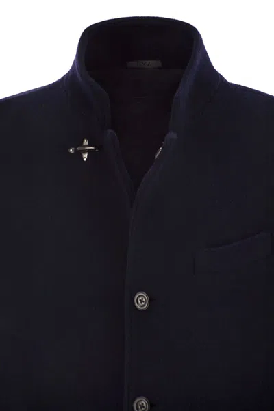 Fay Herringbone Wool Blend Coat In Blue