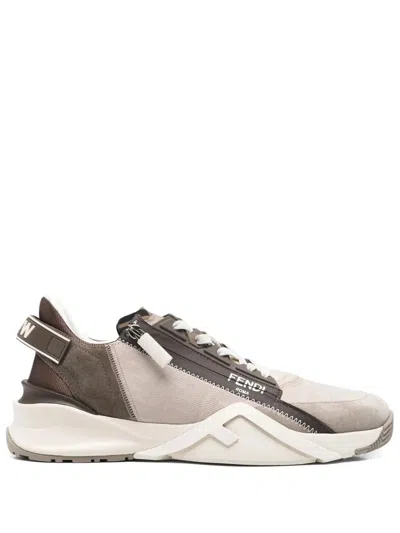Fendi Flow Sneaker In Beige Nubuck In Brown