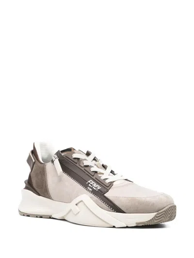 Fendi Flow Sneaker In Beige Nubuck In Brown