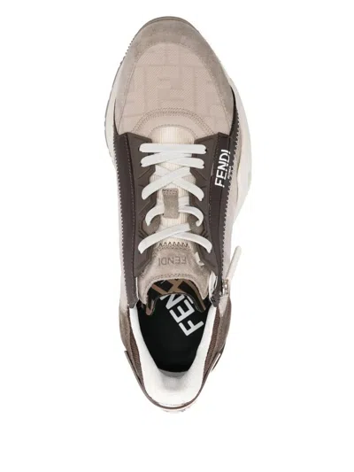 Fendi Flow Sneaker In Beige Nubuck In Brown
