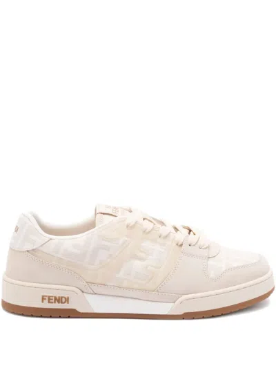 Fendi Match Ff Jacquard And Leather Sneakers In Neutral