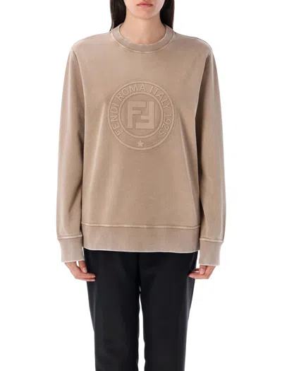 Fendi Cappuccino Cotton Oversize Sweatshirt In Nude