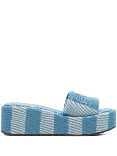 Fendi Sunshine Slide In Blue Denim-effect Jacquard In Animal Print